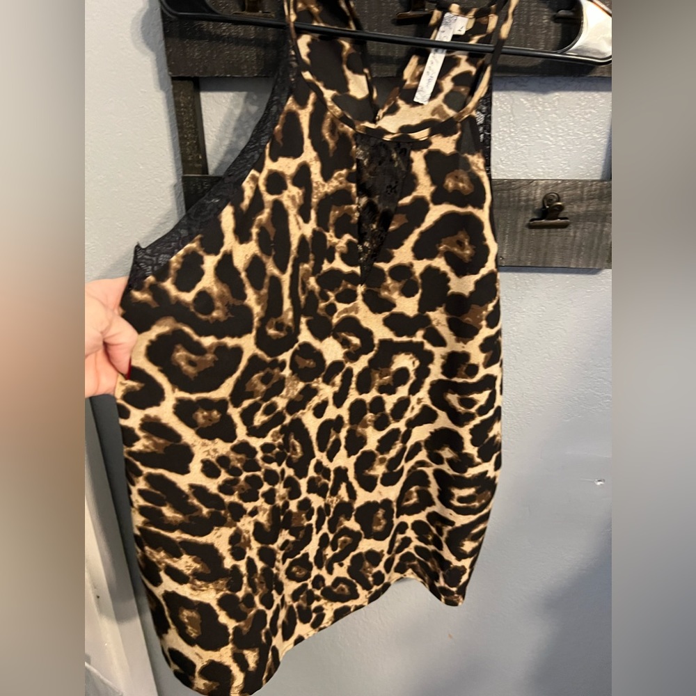 Womens Leopard TankTop with Black Lace